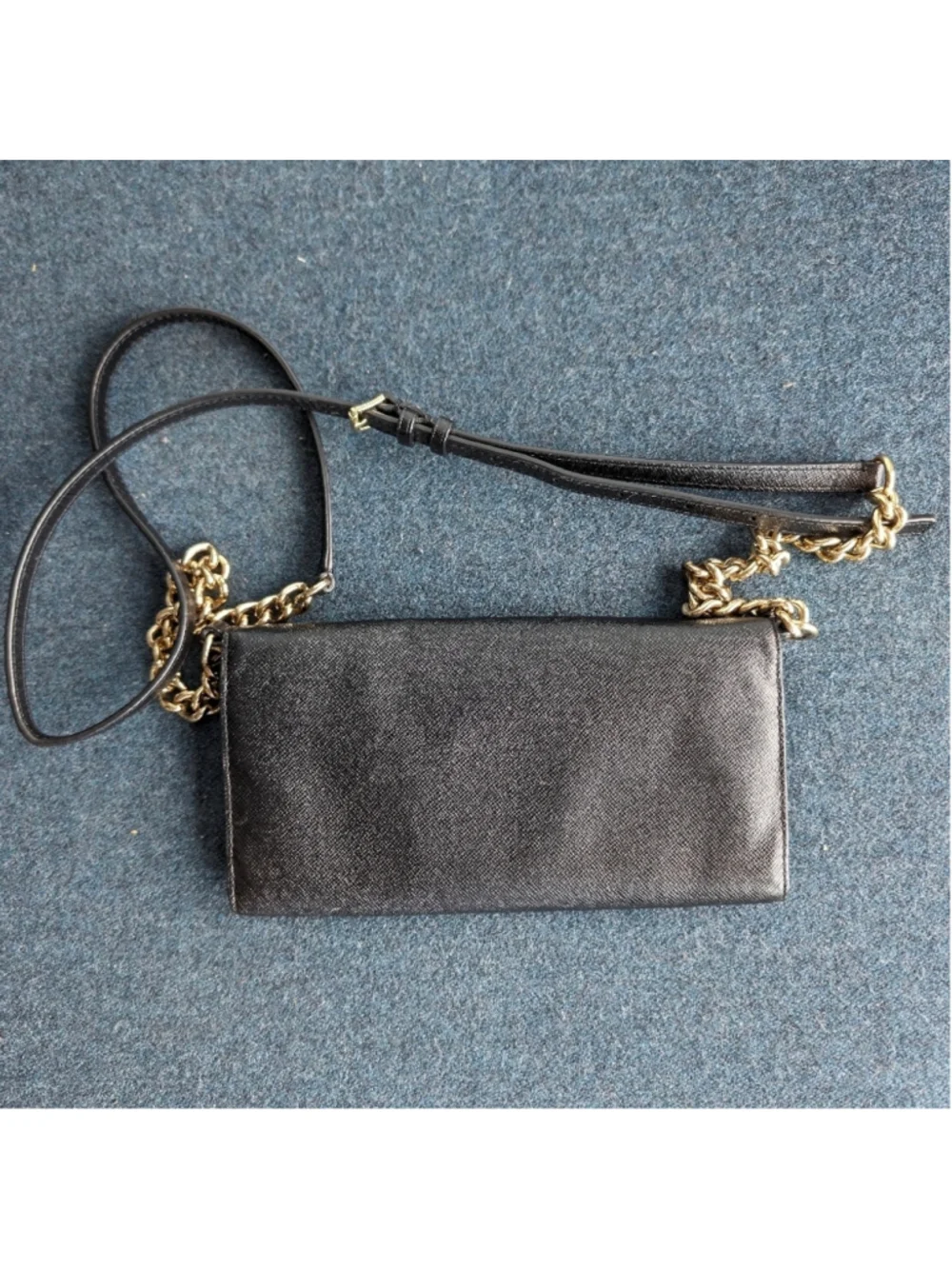 Michael Kors Black Saffiano Leather Gold Tone Crossbody Bag Adjustable Strap GUC